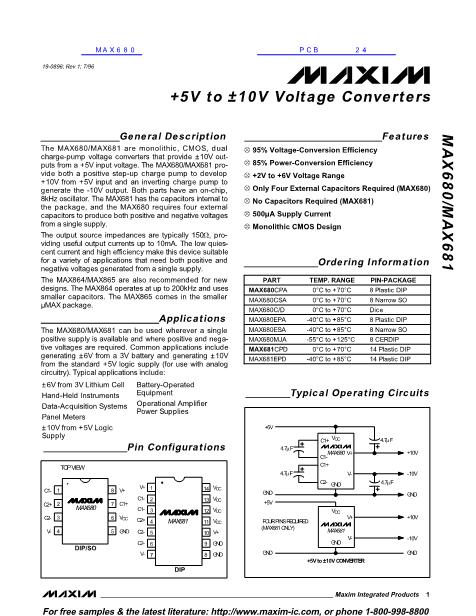 MAX680数据手册封面