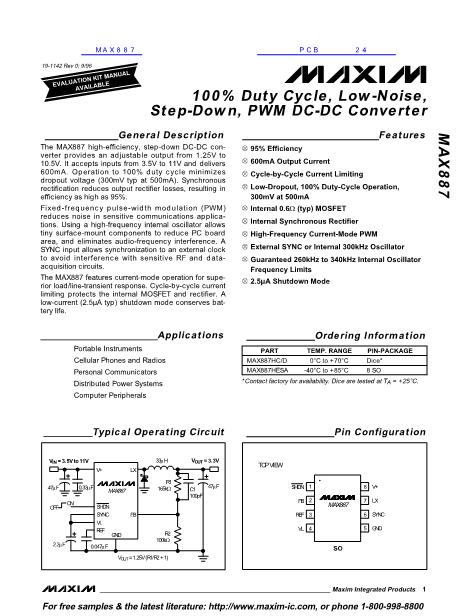 MAX887數(shù)據(jù)手冊封面