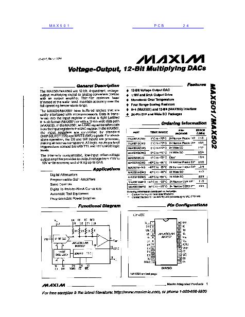 MAX501数据手册封面