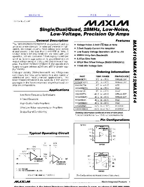 MAX410数据手册封面