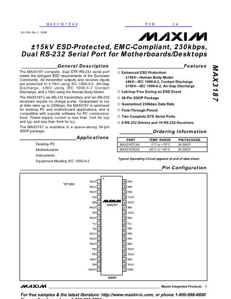 MAX3187數(shù)據(jù)手冊封面