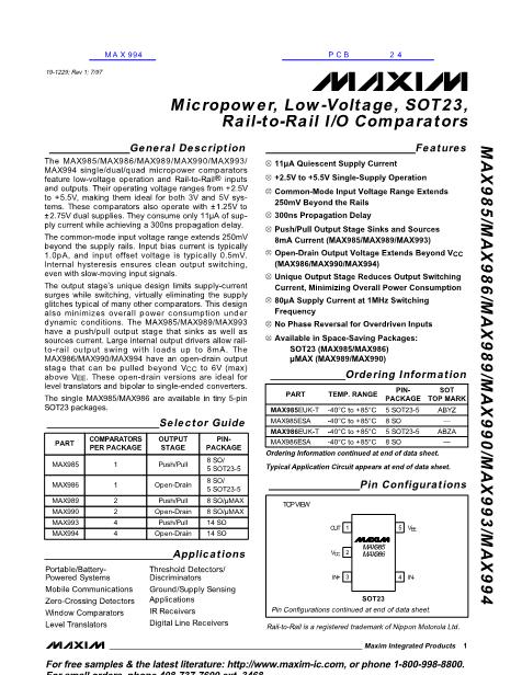 MAX985数据手册封面
