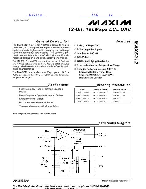 MAX5012數(shù)據(jù)手冊(cè)封面
