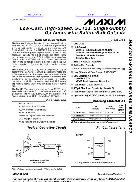 MAX4012數(shù)據(jù)手冊(cè)封面