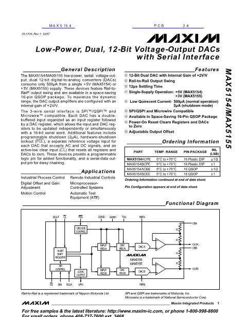 MAX5154數(shù)據(jù)手冊封面