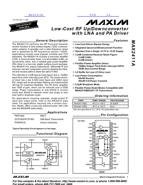 MAX2411A數(shù)據(jù)手冊(cè)封面