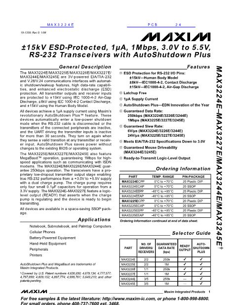 MAX3224E數(shù)據(jù)手冊封面