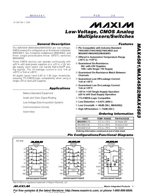MAX4581数据手册封面