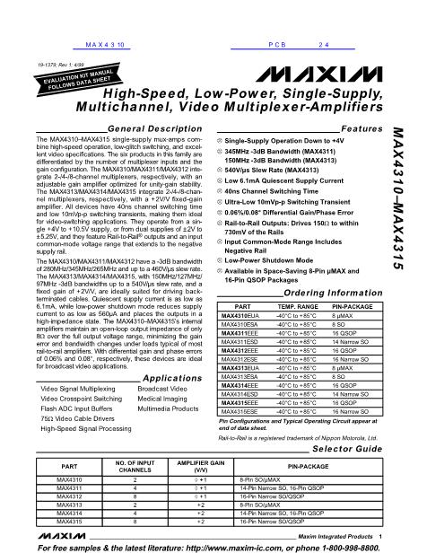 MAX4310数据手册封面