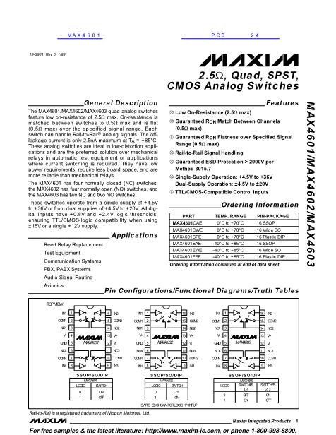 MAX4601数据手册封面