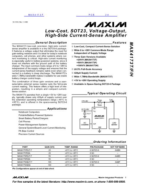 MAX4173F數(shù)據(jù)手冊封面