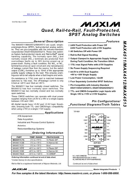 MAX4511数据手册封面