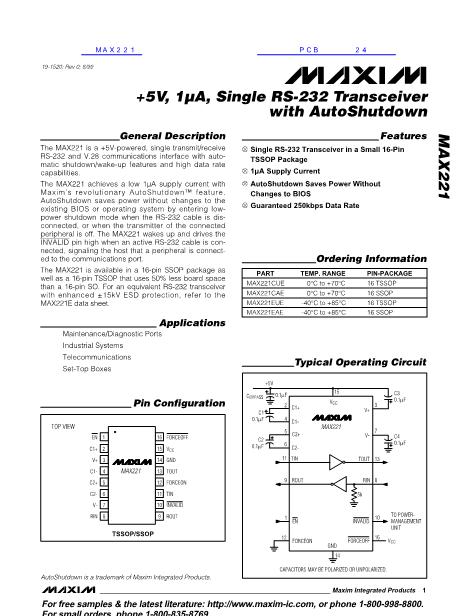 MAX221数据手册封面