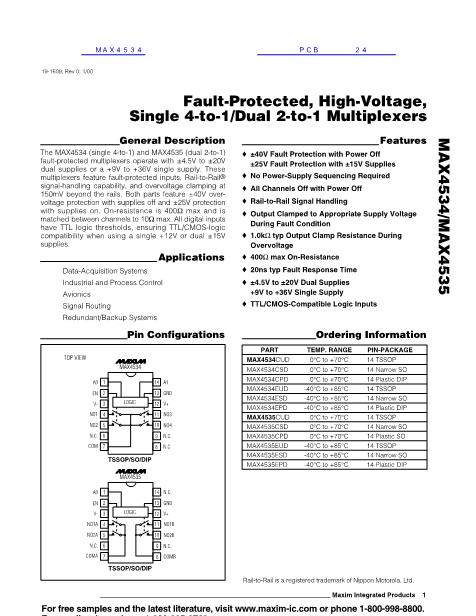 MAX4534數(shù)據(jù)手冊(cè)封面