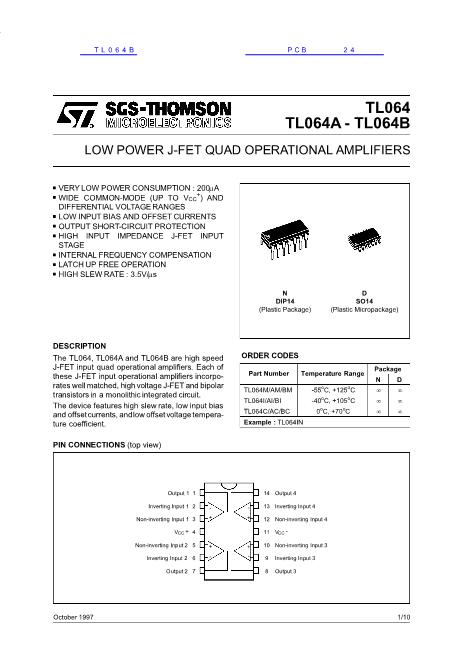 TL064B數(shù)據(jù)手冊封面