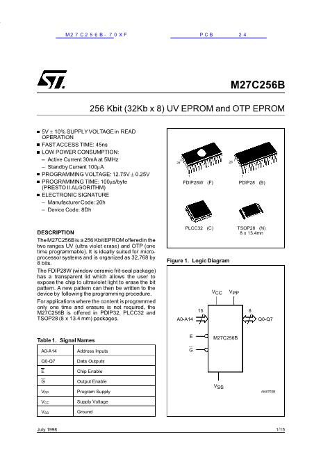 M27C256B数据手册封面