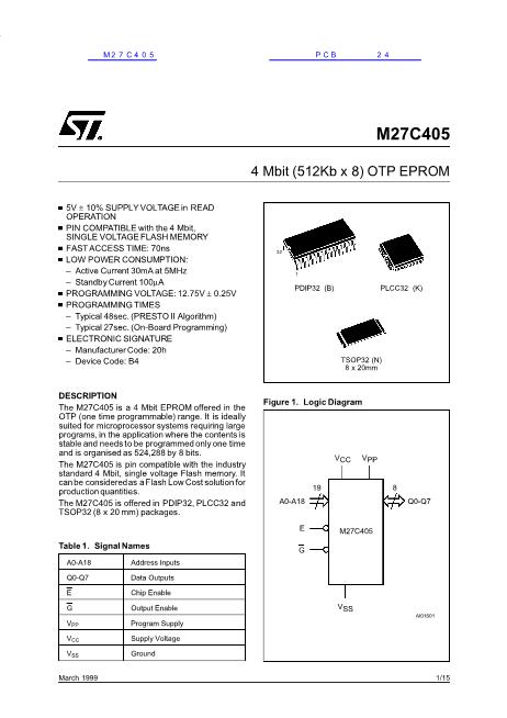 M27C405数据手册封面
