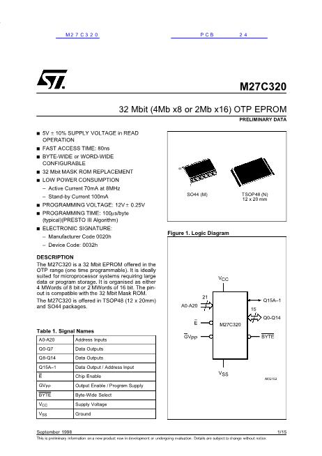 M27C320数据手册封面