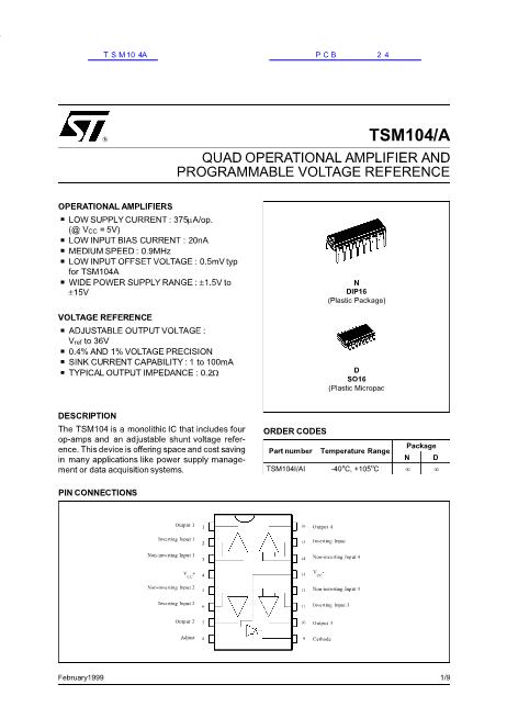 TSM104數(shù)據(jù)手冊封面