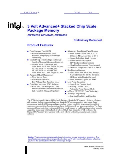 28F1602C3數(shù)據(jù)手冊(cè)封面
