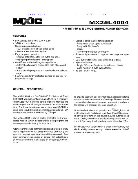 MX25L4004数据手册封面