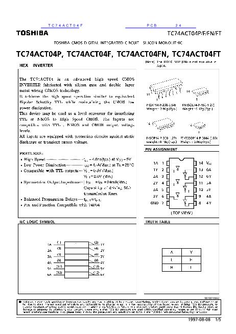TC74ACT04F数据手册封面