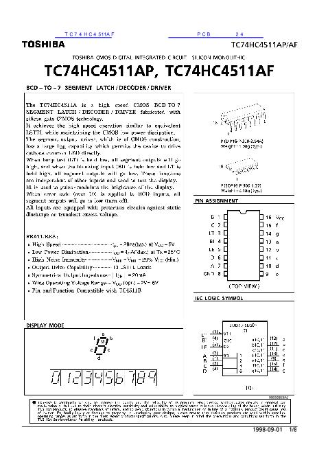 TC74HC4511AF数据手册封面