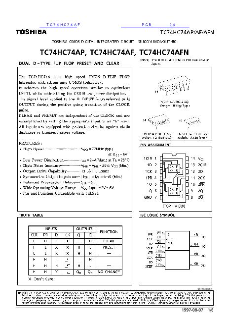 TC74HC74AF数据手册封面
