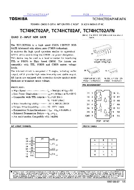 TC74HCT02AF数据手册封面