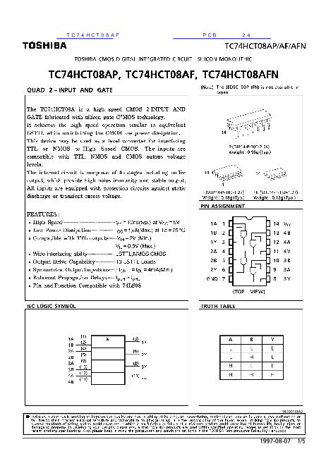 TC74HCT08AF数据手册封面