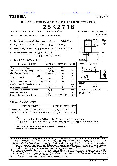 2SK2718数据手册封面