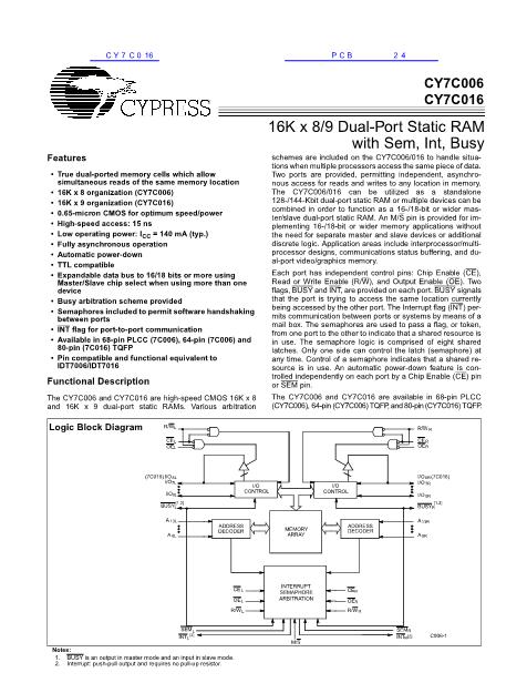 CY7C006数据手册封面