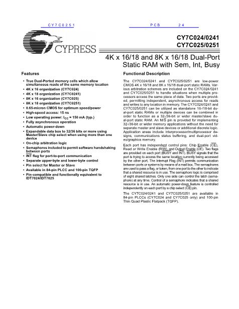 CY7C0241数据手册封面