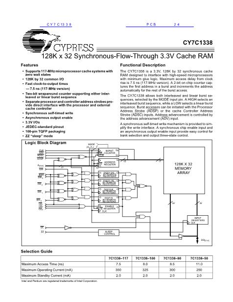 CY7C1338数据手册封面