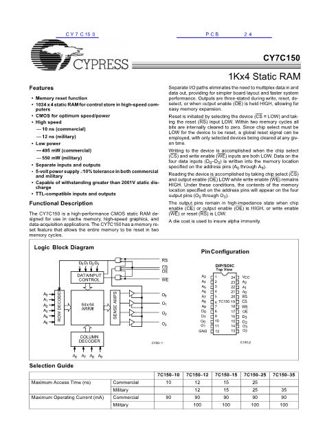 CY7C150数据手册封面