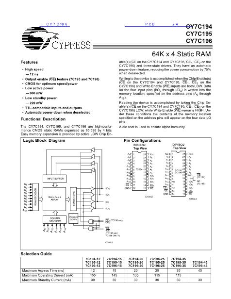 CY7C194数据手册封面