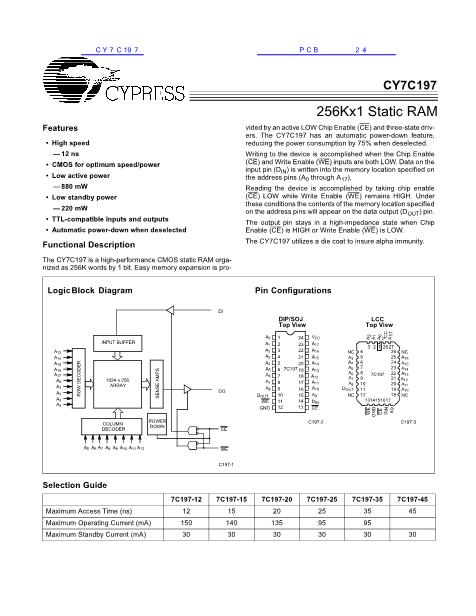 CY7C197数据手册封面