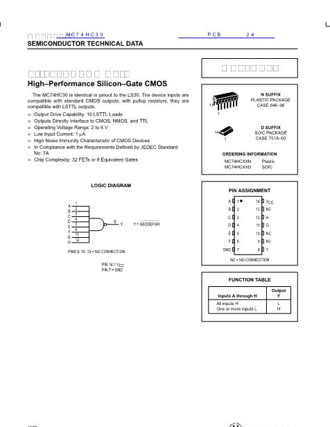 MC74HC30数据手册封面
