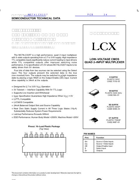 MC74LCX257数据手册封面