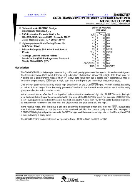 SN64BCT657數(shù)據(jù)手冊封面