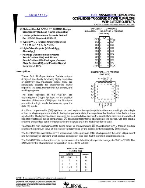 SN54ABT374數(shù)據(jù)手冊(cè)封面
