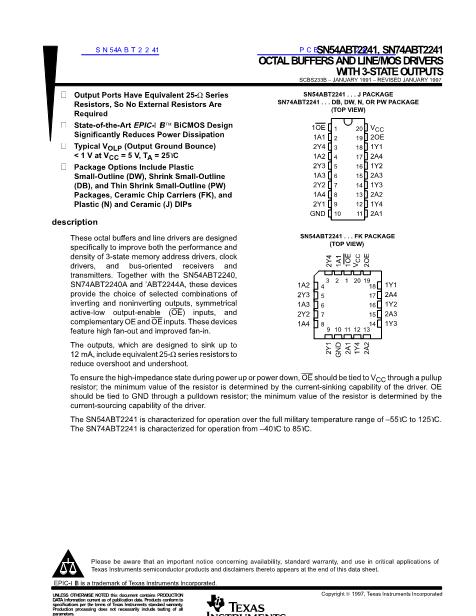 SN54ABT2241數(shù)據(jù)手冊封面