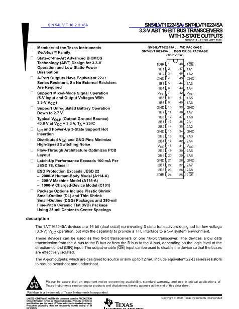 SN54LVT162245A數(shù)據(jù)手冊封面