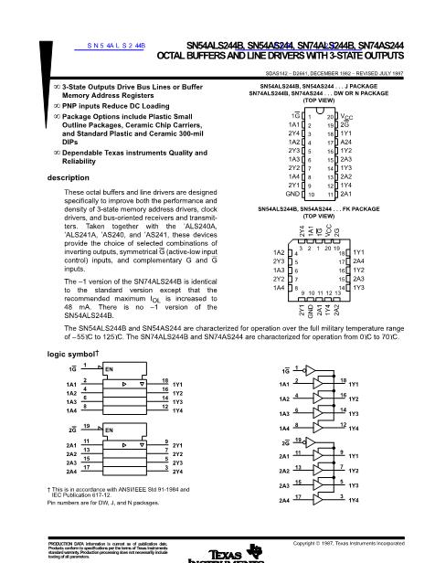 SN54ALS244B數(shù)據(jù)手冊封面