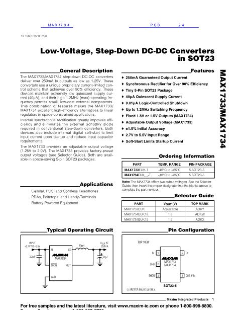 MAX1734數(shù)據(jù)手冊封面