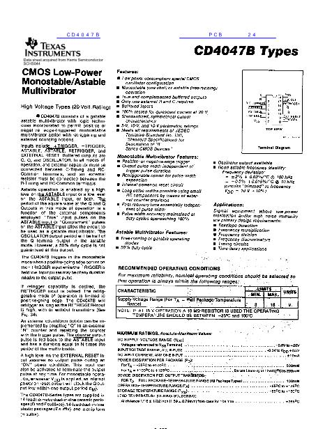 CD4047B数据手册封面