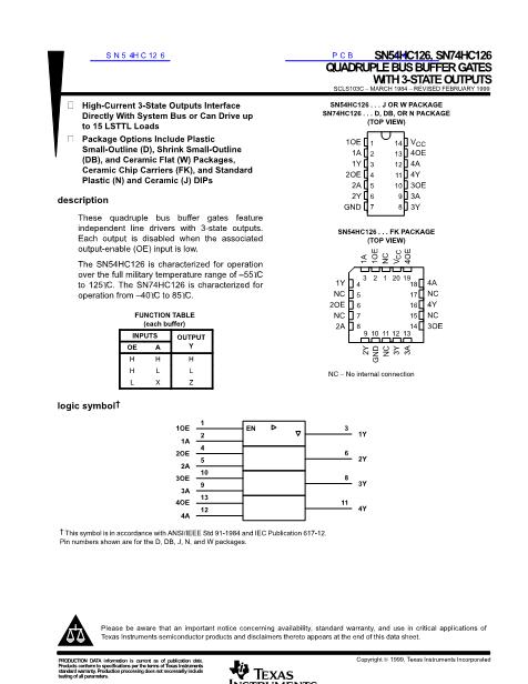 SN54HC126數(shù)據(jù)手冊封面