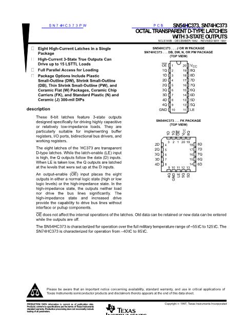 SN54HC373數(shù)據(jù)手冊(cè)封面