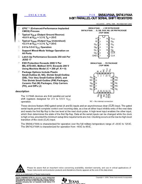 SN54LV164A數(shù)據(jù)手冊封面