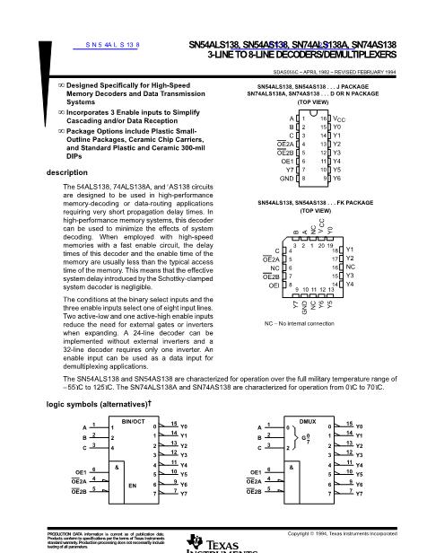 SN54ALS138數(shù)據(jù)手冊封面